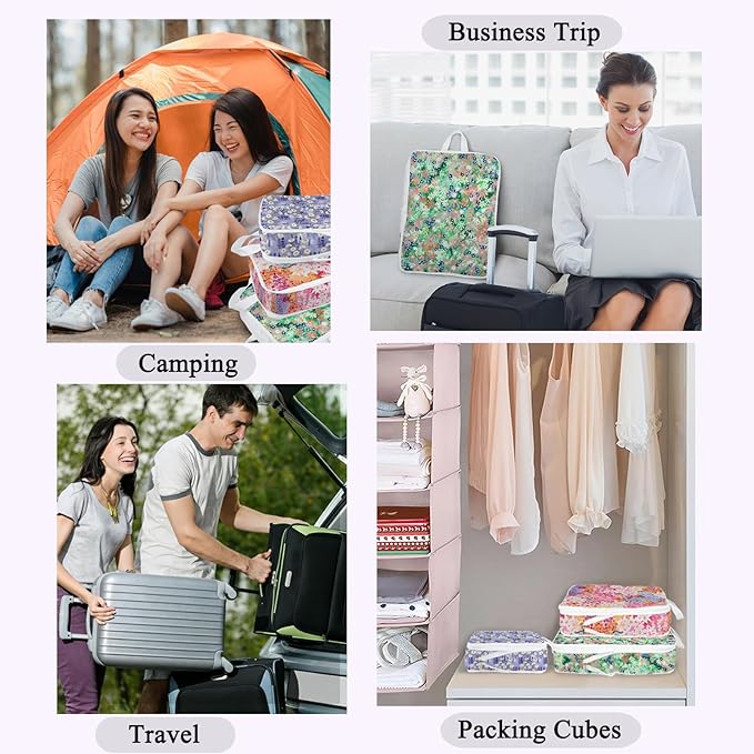6 Pcs Compression Packing Cubes Waterproof Suitcase Travel Bag Luggage Backpack Organizer Travel Cubes for Packing-Small Flor