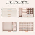 Dajasan Jewelry Box Organizer, 3-Tier Jewelry Storage Organizer with 2 Drawers, Large Jewelry Boxes for Women, PU Leather Sur
