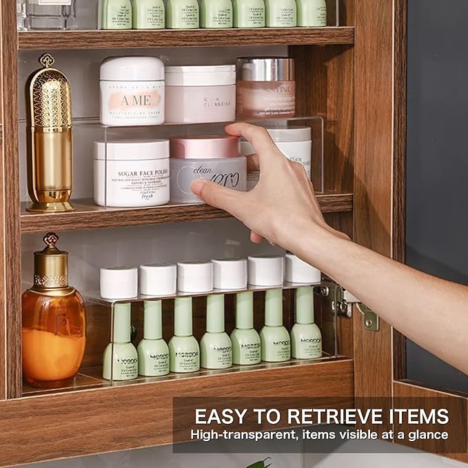 4 Pack Acrylic Medicine Cabinet Organizer, Narrow Bathroom Mirrior Cabinet Storage Shleves, Clear Acrylic Storage Racks for V