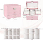 Dajasan Jewelry Boxes for Women Girls, Jewelry Storage Organizer, 4 Layers Large Jewelry Organizer Box with 2 Drawers for Fri