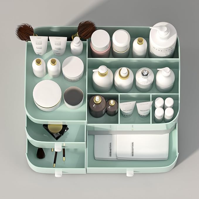 MIUOPUR Makeup Organizer for Vanity, Large Capacity Desk Organizer with Drawers for Cosmetics, Lipsticks, Jewelry, Nail Care,