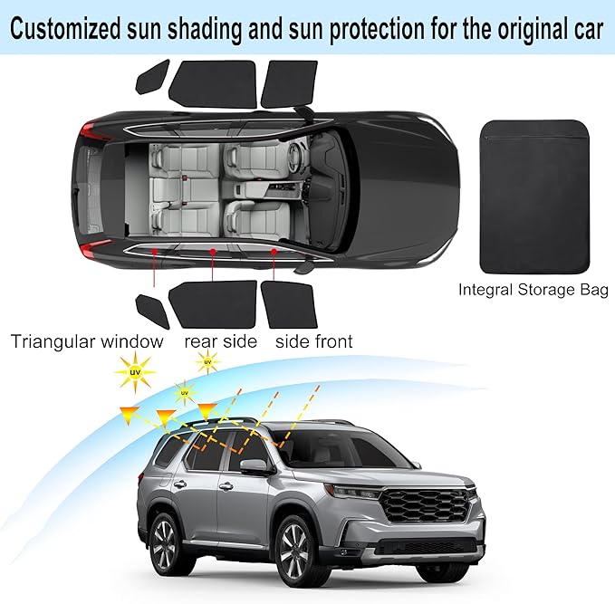 Front Side Half Window Shade Foldable Custom Fit for Hon-da Pilot SUV 2025 2026 Car Window Shades for Side Window Sun Shade UV Protection Heat Insulation for Camping Sleeping 6PCS