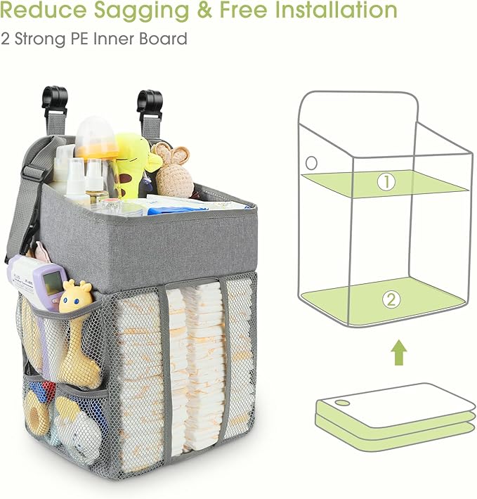 Maliton Changing Table Diaper Organizer - Baby Hanging Diaper Stacker Nursery Caddy Organizer for Cribs Playard Baby Essentia