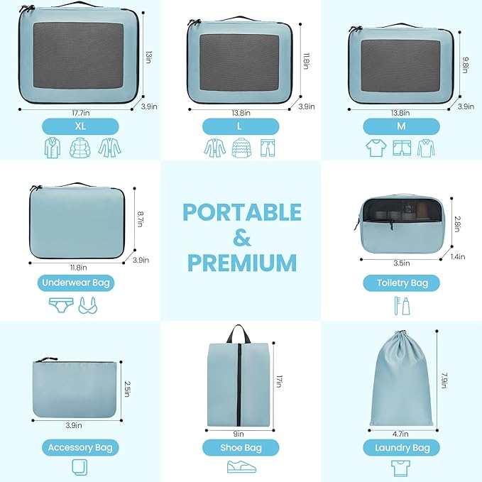 Mesh Packing Cubes for Travel, Durable Luggage Organizer with Sturdy Material and Double Zippers, Comprehensive Set for Trave