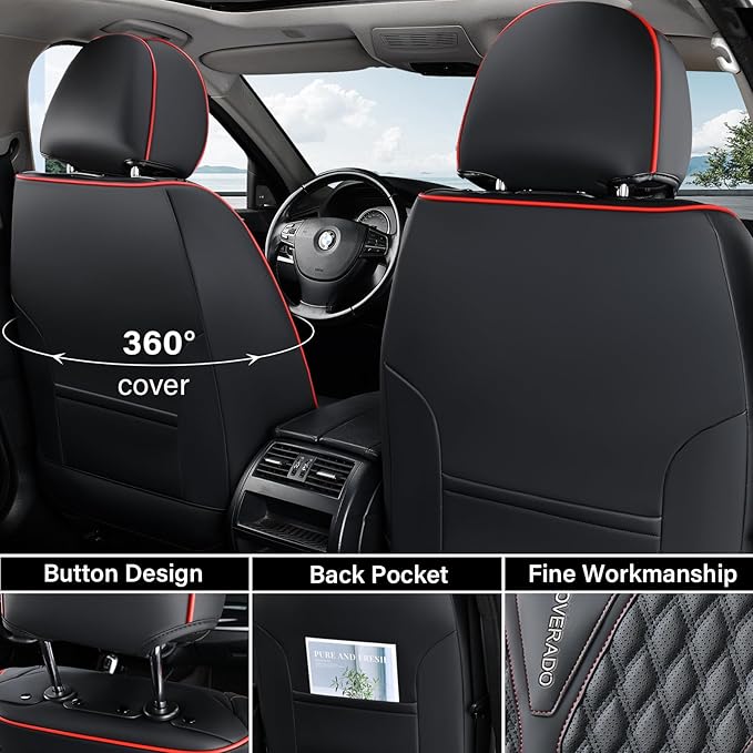 Coverado Car Seat Covers Full Set, Nappa Leather Seat Covers for Cars, Waterproof Front Seat Covers and Back Seat Covers, Car