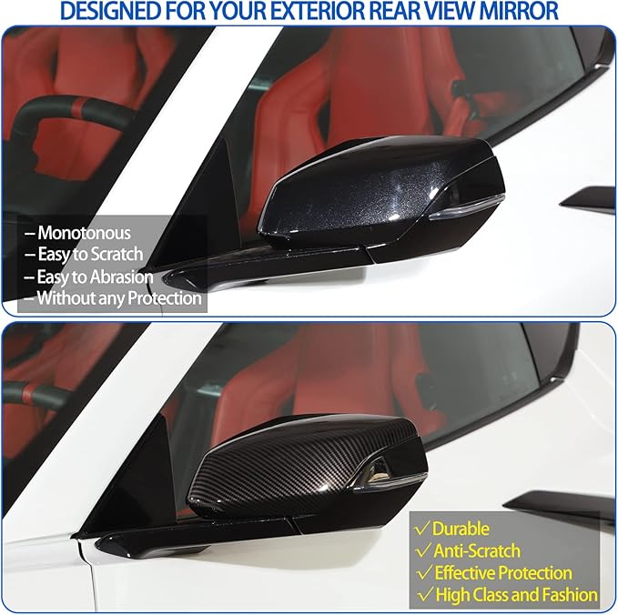Door Rear View Mirror Cover Cap Compatible with Chevrolet Corvette C8 2020-2026, ABS Side View Mirror Cover, Auto Door Rearview Mirror Protective Trim Cap 2Pcs (Carbon Fiber Pattern Black)