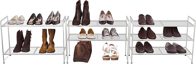 Simple Houseware 3-Tier Stackable Mesh Shoe Rack, Silver