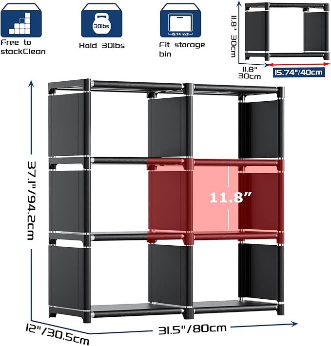 Mavivegue Book Shelf, 6 Cube Storage Organizer, DIY Bookcase, Metal Cube Bookshelf,Tall Book case for Bedroom, Living Room,Of