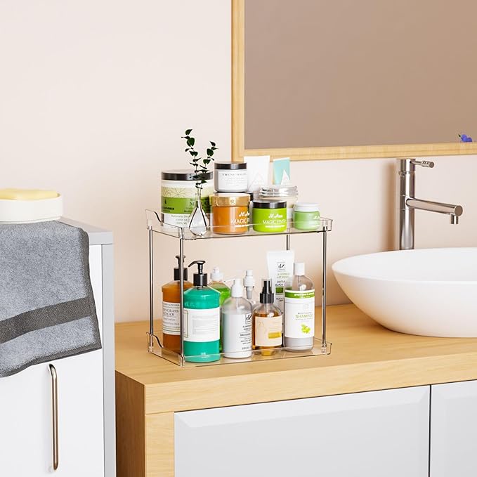 Yieach Clear Acrylic Bathroom Counter Organizers and Storage Tray, 2 Tier Makeup,Perfume,Skincare Organizer Shelf & Vanity St