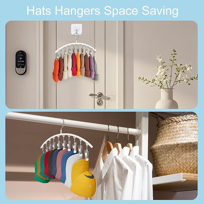 Cuipingoo Hat Hangers for Closet, Metal 2 Pack Hat Organizer Holder for Hanger Closet Display, Hat Racks for Baseball Caps w/