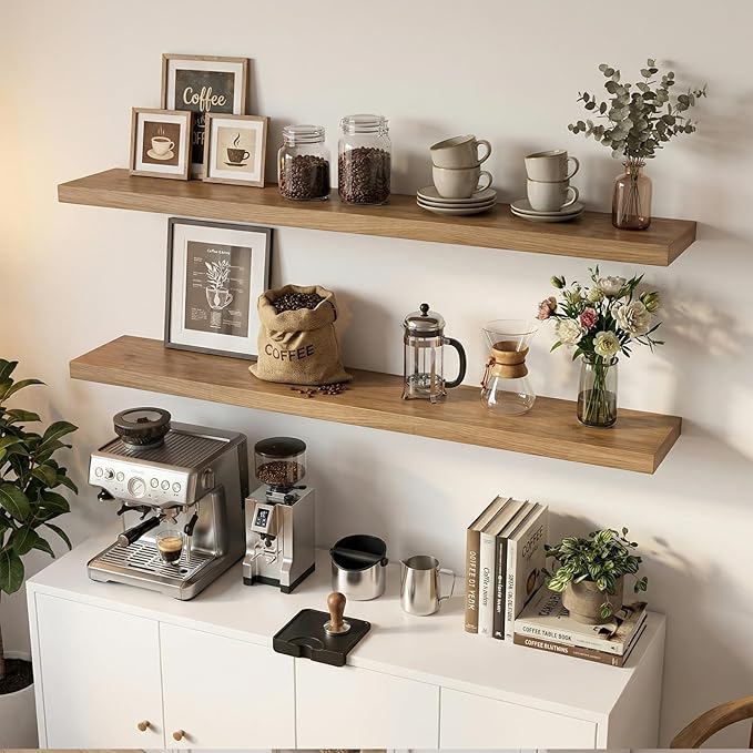 INHABIT UNION 47in Floating Shelves for Wall, Wall Mounted Shelves for Decor Storage Set of 2, Floating Shelf for Bedroom, Ba