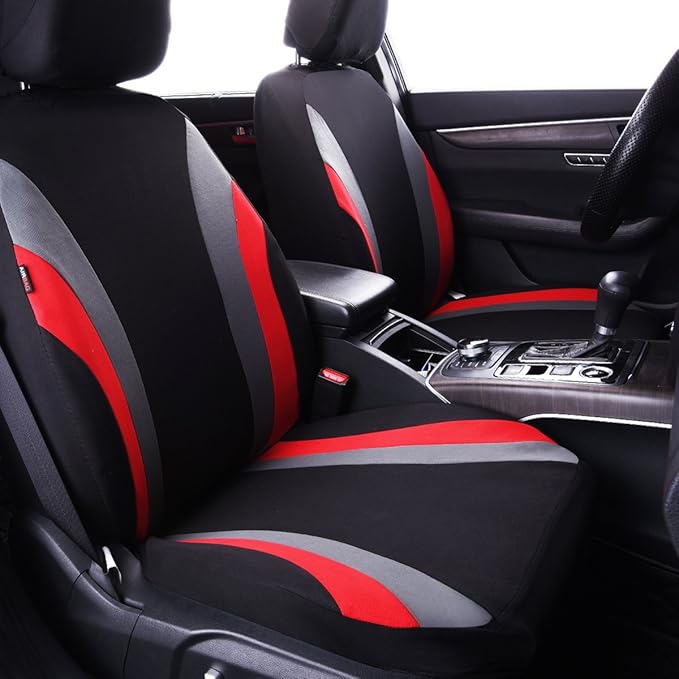 CAR PASS Line Rider Sporty Cloth 11PCS Universal Fit Car Seat Cover -100% Breathable with 5mm Composite Sponge Inside,Airbag 