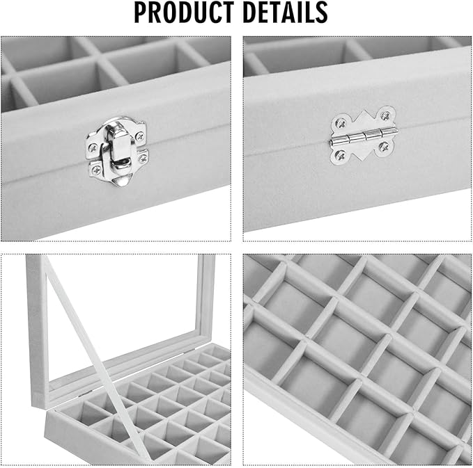 Vicoter Velvet Jewelry Tray 48 Compartments Jewelry Display Organizer with Transparent Cover Rings, Earrings, Necklaces, Pend