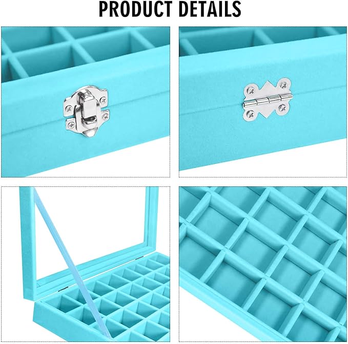 Vicoter Velvet Jewelry Tray 48 Compartments Jewelry Display Organizer with Transparent Cover Rings, Earrings, Necklaces, Pend