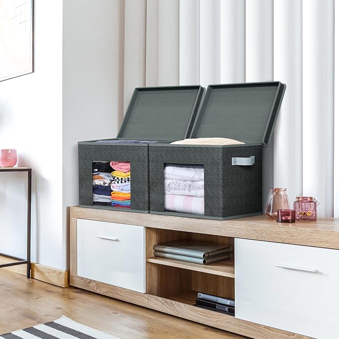 Univivi Foldable Fabric Storage Boxes Large Storage Bins with Lids [4-Pack] Collapsible Storage Cubes Organizer Containers Or