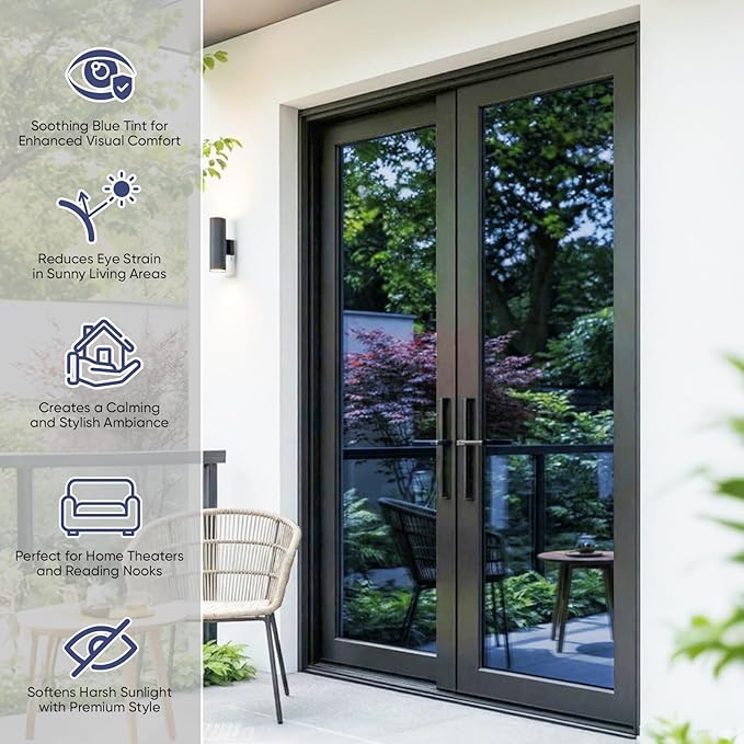 SUNBABY Window Tint for Home, One Way Privacy Film Heat & UV Blocking, Static Cling No Glue Renter Friendly Cover for Home Bedroom, Office & Sliding Glass Door, 23.6 x 78.7 Inch with 3 Tools, Blue