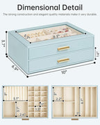 AKOZLIN Jewelry Box with Clear Lid Functional Leather Jewelry Storage Organizer Case 2 Drawers for Women Girls Necklace Ring 