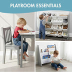 Humble Crew 4-Tier Kids Bookshelf, Grey Wood/White - Premium Book Shelf for Kids Rooms with Four Deep Pockets - Toddler Sling