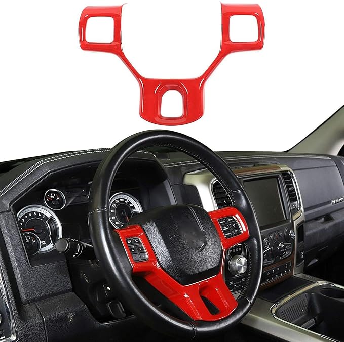 CheroCar for Dodge RAM Steering Wheel Cover Trim Interior Decoration Accessories for 2010-2017 Dodge RAM (Red)