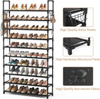 VTRIN 10 Tier Shoe Rack Tall Large Capacity Wide Shoe Organizer with Two Hooks Sturdy Metal Shoe Shelf for Entryway, Closet, 