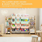 EXPERLAM Extra Large Toy Storage - Toy Storage Organizer, Wooden Toy Organizer with 6 Side Shelves and 12 Bins, 3-in-1 Booksh