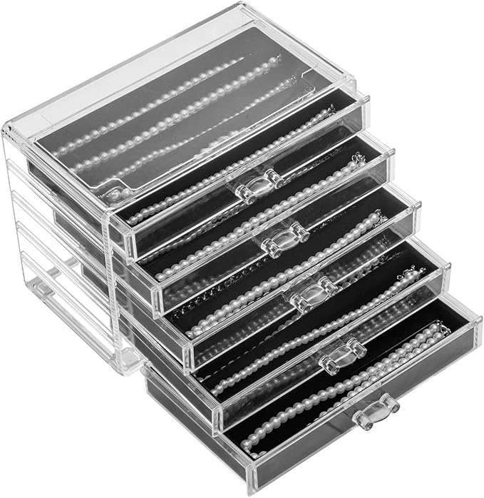 YUFONG Necklace Holder Organizer, Dustproof Necklace Box Velvet Necklace Organizer Box with Lid Clear Acrylic Dustproof Stack