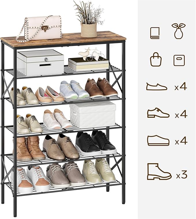 YATINEY 6-Tier Shoe Rack, Shoe Storage Organizer for Closet, Free Standing Shoe Organizer with Metal Mesh Shelves, 24 Pairs o