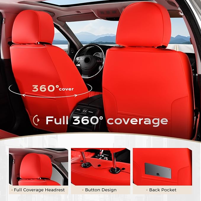 Coverado Full Set Car Seat Covers, 5-Seat Universal Faux Leather Waterproof Seat Covers, Front & Back Car Seat Protectors, Re
