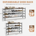STORAGE MANIAC Long Expandable Shoe Rack, 24 Pairs Metal Wide Stackable Shoe Rack, Adjustable Shoes Shelf, Freestanding Shoes