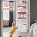 TAHAVICE 1 PC Pink Over the Door Organizer with 1 Large Capacity Caddy, 4 Shelf & 10 Mesh Side Pockets, Pink Stuff Hanging St