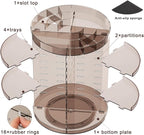 360 Rotating Makeup Organizer with Lipstick Slots, DIY 8 Adjustable Height Spinning Skincare Organizers, Brush and Perfume St