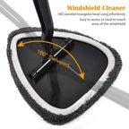 AutoEC Car Window Glass Cleaner Wand Windshield Interior Cleaning Tool with Detachable Ice Scraper for Car Auto SUV Truck, 2 Coral Fleece Bonnets
