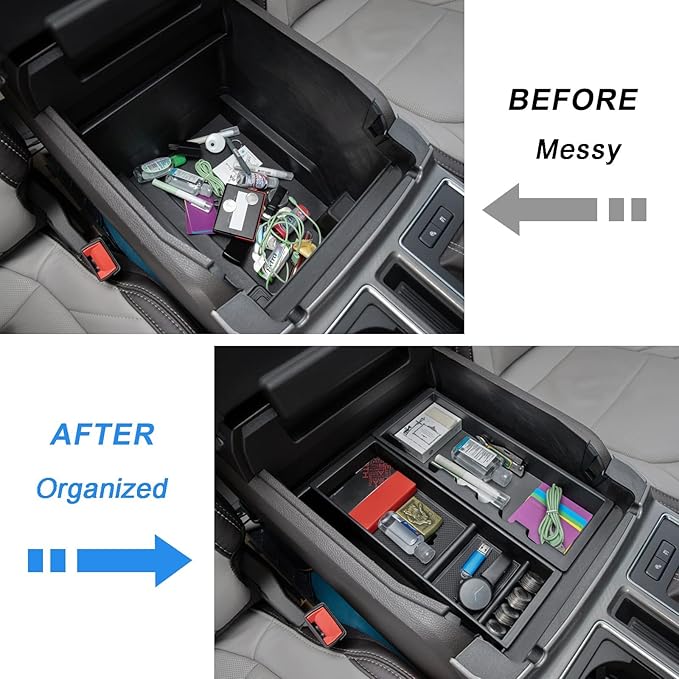 PIMCAR Center Console Organizer for Ford F150 2021 2022 2023, F150 Lightning 2022 2023 Armrest Storage Box Accessories ABS Plastic (Work Great with The Factory Tray)-One Tray