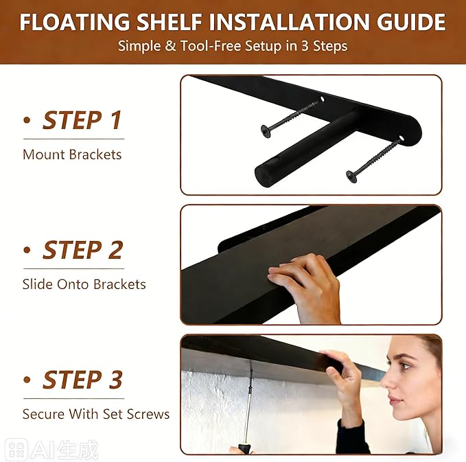 IEO Long Wooden Floating Shelves for Room Wall, Natural Wood Floating Shelves Wall Mounted Kitchen Shelf for Living Room, Bed