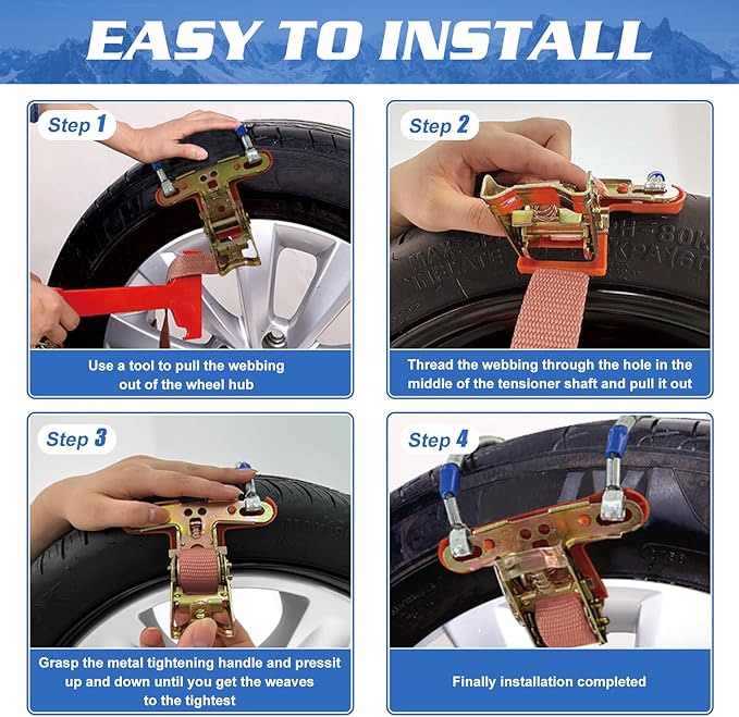 Upgraded Snow Chains 8 Pack, Tire Chains for Passenger Cars, Pickups, and SUVs, Universal Adjustable Emergency Portable Snow 