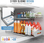 Under Sink Organizer Upgrade To Professional Rails,2-Tier Dual Pull Out Cabinet Storage,Height Adjustable Slide Out Drawers F