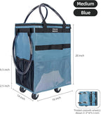Reusable Grocery Bag On Wheels, Shopping Trolley, Rolling Tote with 8 Pockets and Zipper Cover, Foldable, Heavy Duty Handles, Carries Up to 46 LBS (Medium, Blue)