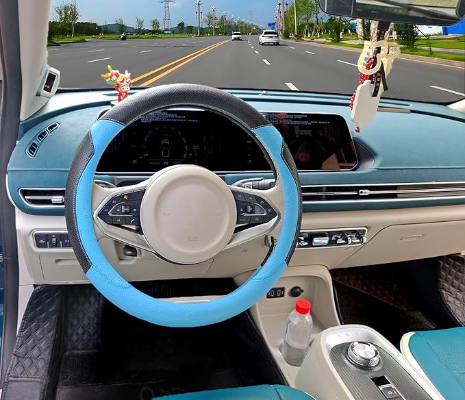 Fashion Cat Ear Leather Steering Wheel Cover Women Girl 15"(38cm) Universal Fit Auto D Shaped Leather Steering Wheel Covers (