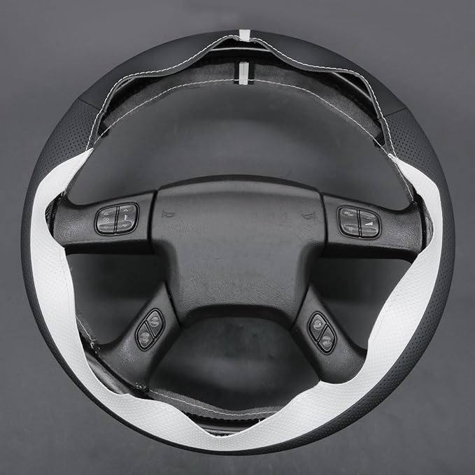 MEWANT Hand Stitch Steering Wheel Cover for Chevy Silverado 1500 2003-2006 Black White Faux Leather Steering Wheel Wrap