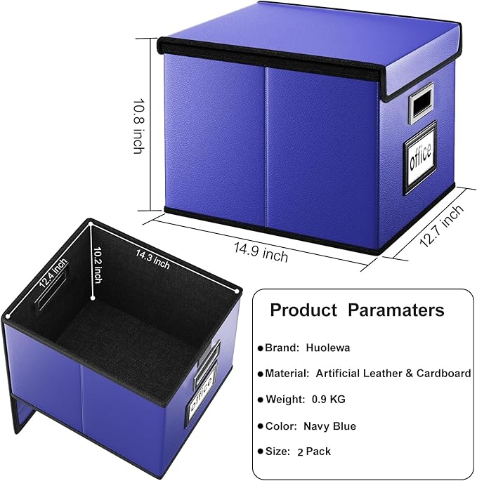 Huolewa Portable Leather File Organizer Boxes with Lids, Collapsible File Folder Organizer Boxes, Decorative Small Filing Fil