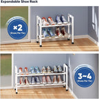 Abiglifty 2-Tier Expandable Shoe Rack,17"-33" Adjustable Shoe Rack for Closet,Metal Shoes Shelves for Front Door Entrance, Ga