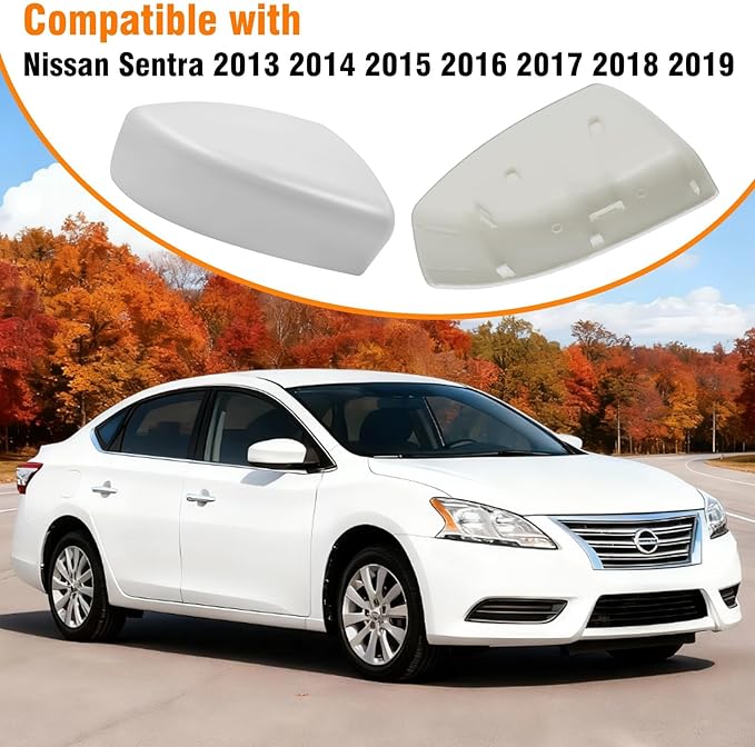 Moonlinks Compatible with Nissan Sentra 2013 2014 2015 2016 2017 2018 2019 Side Mirror Cover Replacement,White Left Driver & Right Passenger Side Door Rearview Side Mirror Cap Trim WITHOUT Turn Signal
