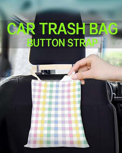 Car Trash Can, Durable Hanging Car Trash Garbage Bag, Cute Automotive Garbage Cans Organizer, Cute Rainbow Checkerboard