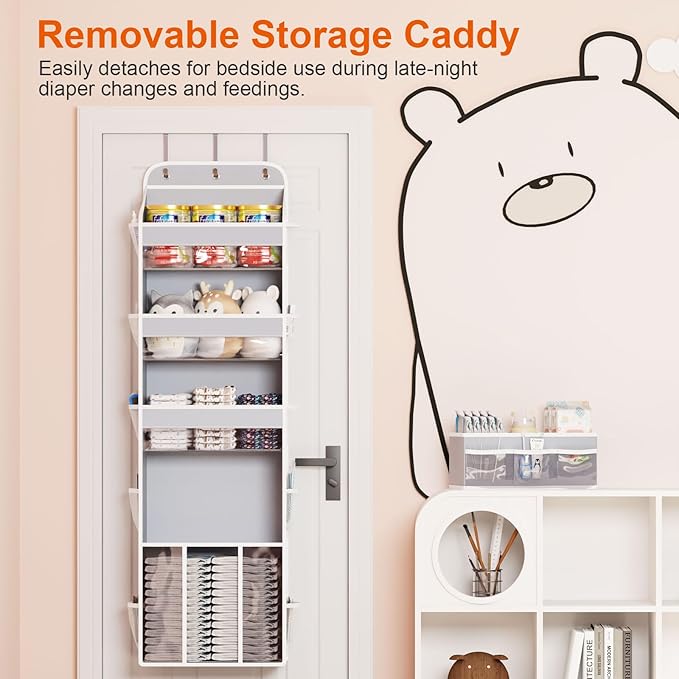 OneDream Over the Door Organizer for Nursery, 5-Tier Baby Clothes Organizer with Removable Storage Caddy, Hanging Behind Door