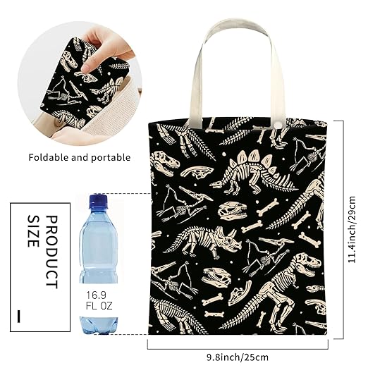 Cute Car Trash Can, Hanging Canvas Car Back Seat Organizer and Storage Bag, Funny Car Trash Bag For Travelling, Outdoor Cute Black Skeleton Dinosaur
