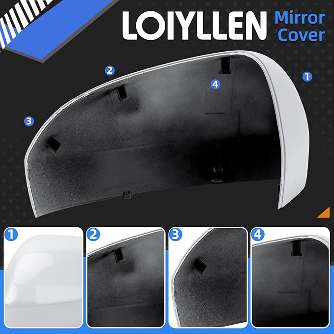 Driver Side Mirror Cover Replacement for Ford Fusion 2013 2014 2015 2016 2017 2018 2019 2020 2021 2022 - Left Side Mirror Covers, Rear View Mirror Cap Accessories Without Lamp, White