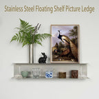 Stainless Steel Floating Shelf Picture Ledge, 23.6 Inch Wall Mounted Display Shelf with Back Guard, Heavy Duty Bathroom & Kit