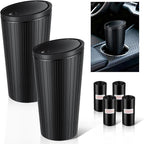 SINGARO 2PCS Car Trash Can with Lid, Leakproof Mini Garbage Bin for Car Cup Holder, Small Trash Can for Vehicle, Home & Office - Includes 60 Bags, Easy Clean (Black)