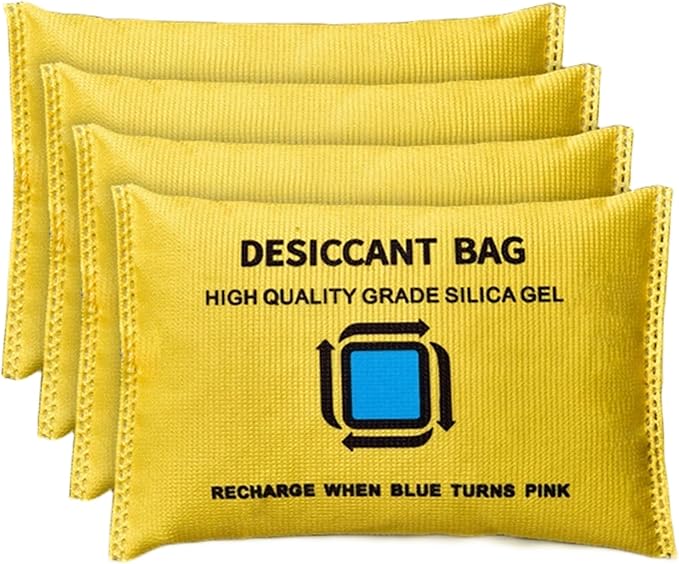 4Pcs Silica Gel Packets for Storage, 200g Each Color Indicating Dehumidifier Bags, Reusable Desiccant Packs for Closets,