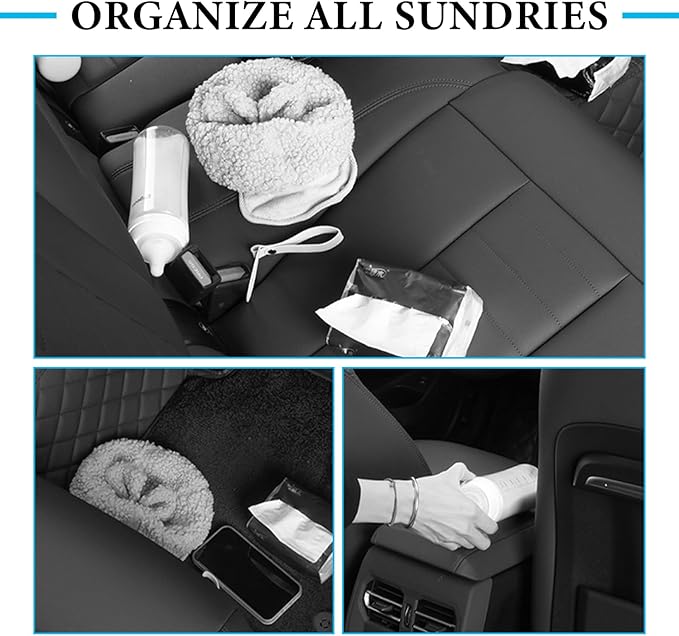 Car Seat Back Organizer with 2 Drink Cup Holder, Headrest Rear Seat Storage Organizer with Tissue Box and Hook, Multi-Functional Backseat Hanging Storage Box for Kids Travel (Black)